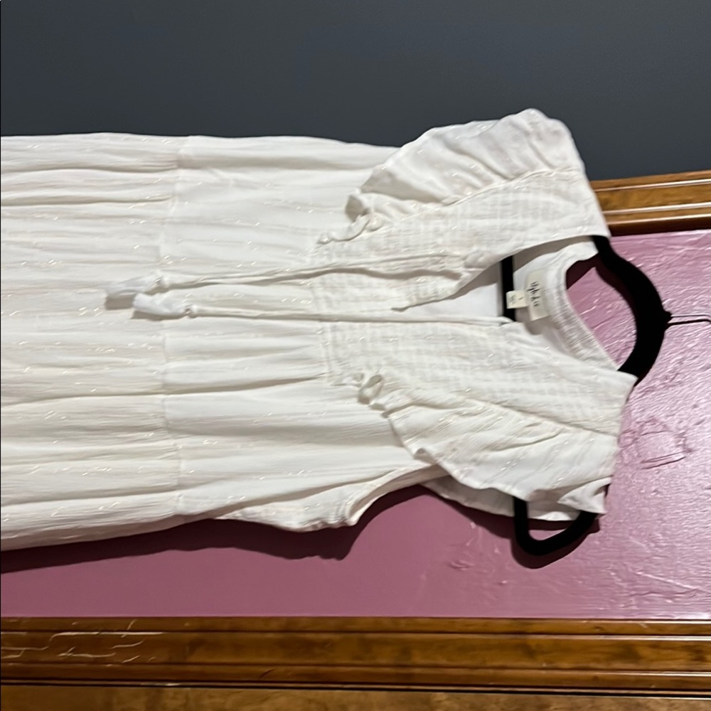 Style & Co. Gold and White Ruched Sundress with Flutter Sleeves